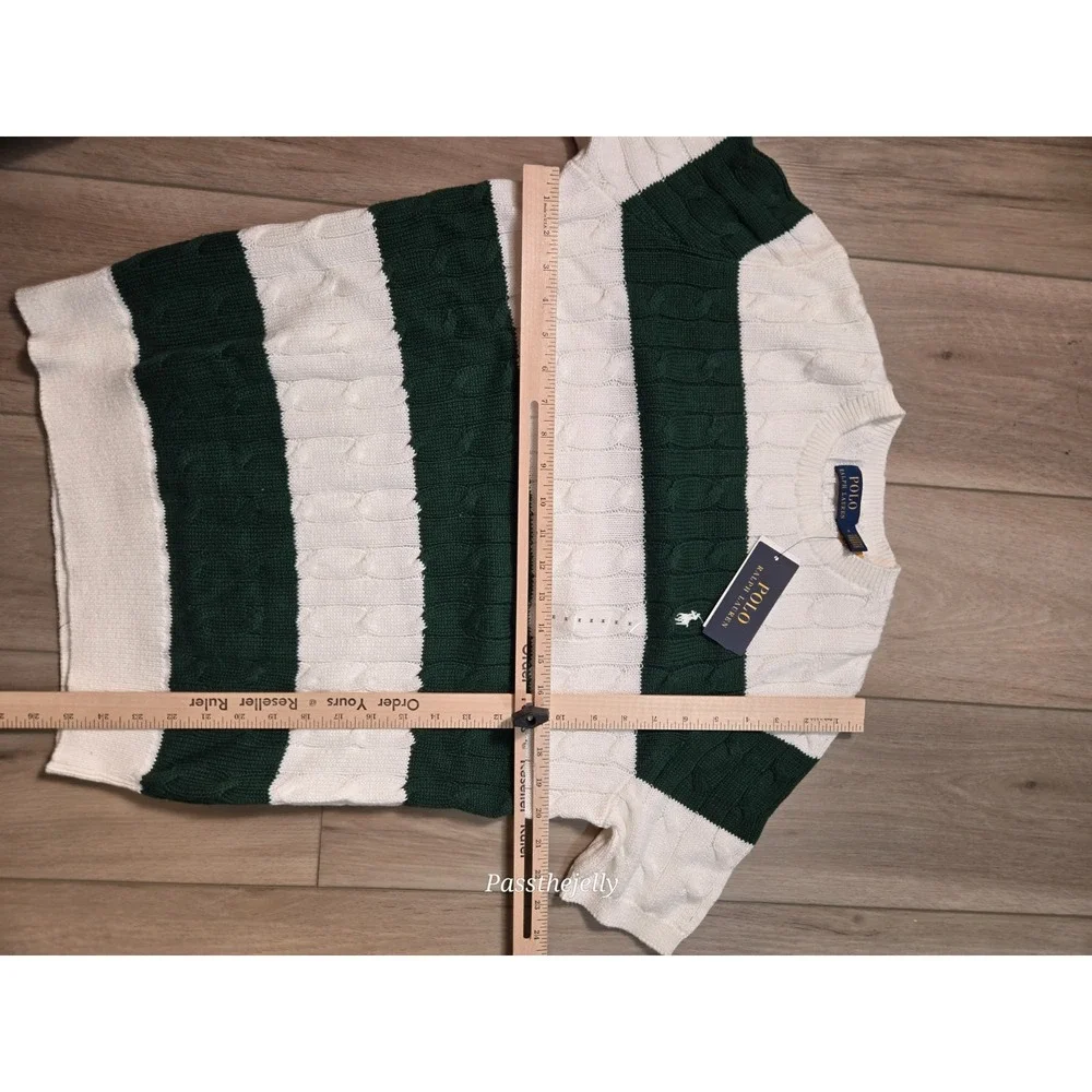 Polo Ralph Lauren Shirt Mens Medium Textured Cable Knit Resort Stripe NWT